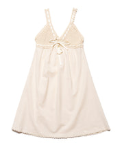 Vintage Cotton Bodice Crochet Ribbon Midi Dress