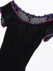 Vintage Betsy Johnson Black Lace Dress With Purple Trim