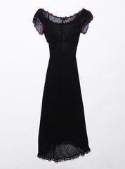 Vintage Betsy Johnson Black Lace Dress With Purple Trim