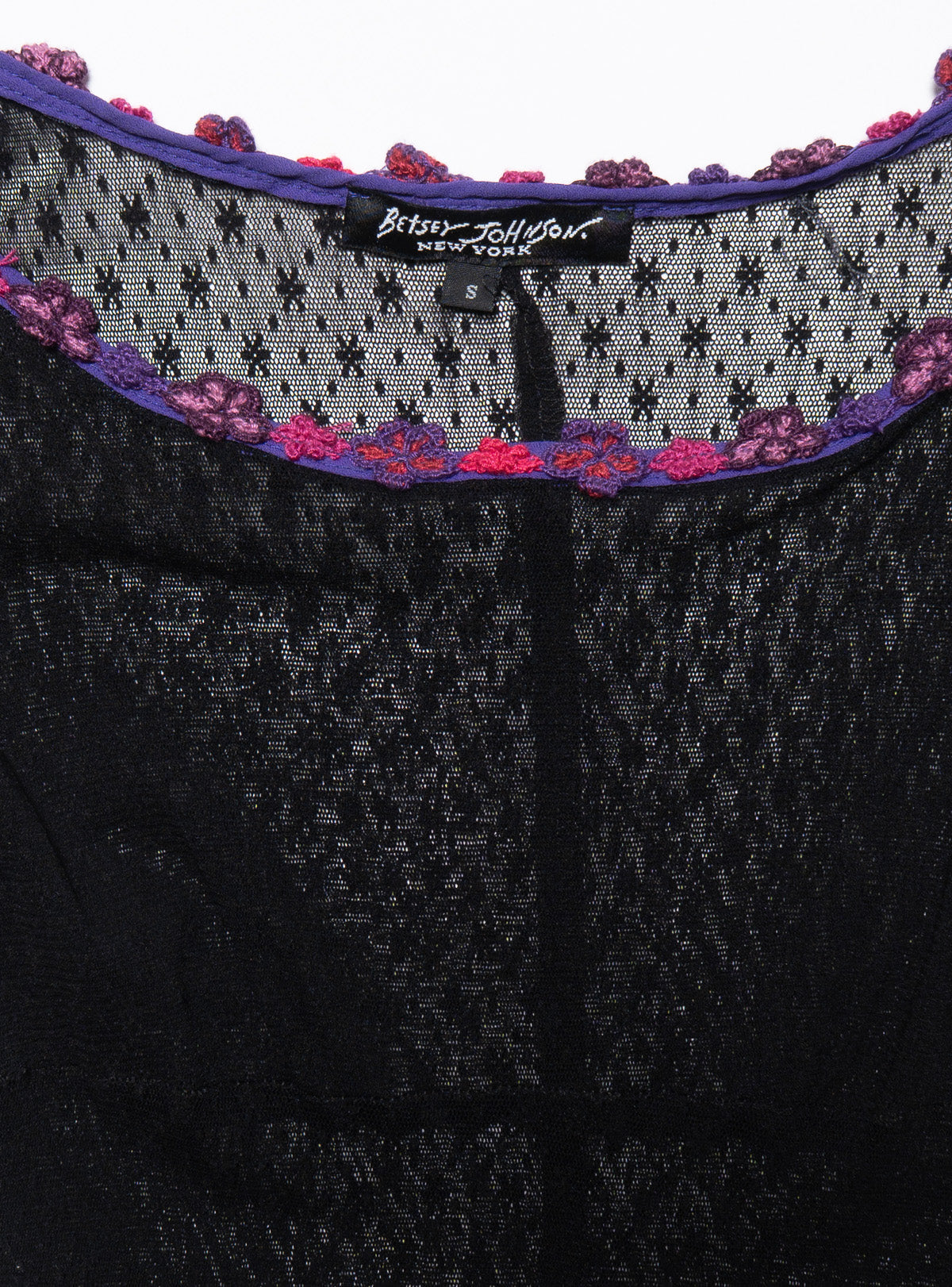 Vintage Betsy Johnson Black Lace Dress With Purple Trim
